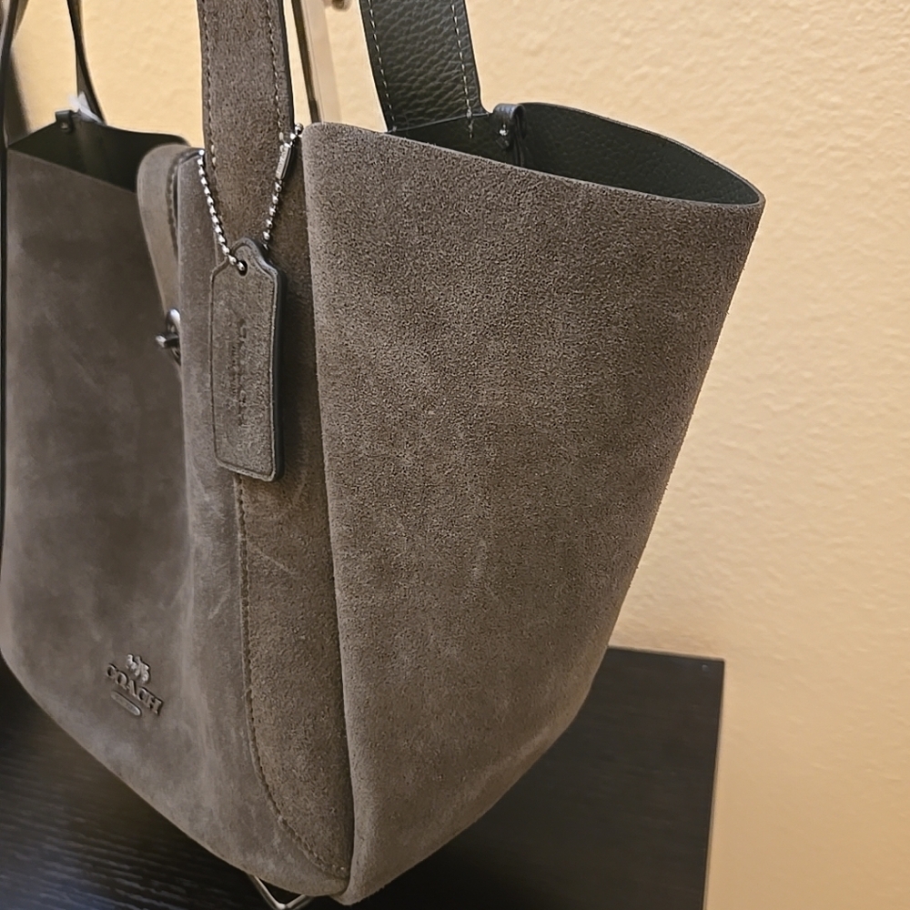 Coach Hadley Turnlock Tote Shoulder Bag In Suede - Picture 10 of 16